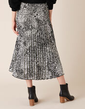 Animal Print Pleated Midi Skirt, Black (BLACK), large