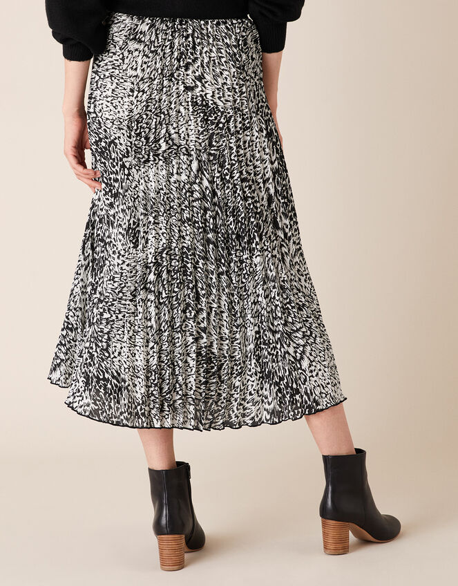 Animal Print Pleated Midi Skirt, Black (BLACK), large