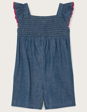 Baby Chambray Flamingo Applique Romper, Blue (BLUE), large