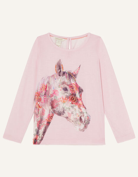 Long Sleeve Horse Head T-Shirt Pink, Pink (PINK), large