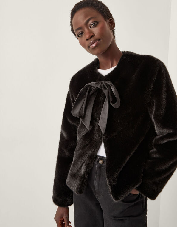 Farah Bow Faux Fur Jacket, Black (BLACK), large