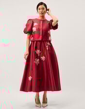 Anya Puff Sleeve Floral Embroidered Jacket, Pink (PINK), large