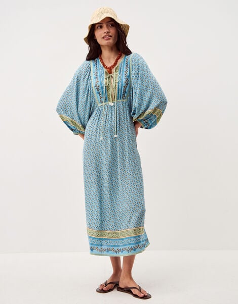 Millie Long Sleeve Print Midi Dress, Blue (PALE BLUE), large