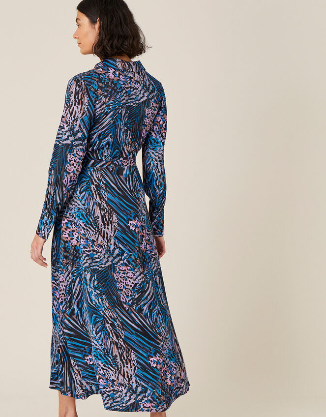 Zelda Animal Print Shirt Dress, Blue (BLUE), large