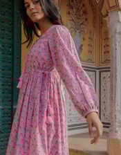 Dilli Grey Fifi Long-Sleeve Floral Midi Dress, Pink (PINK), large