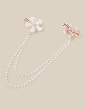 Flower Pearl Double Chain Hair Clip, , large