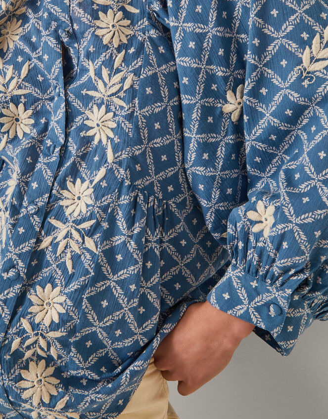 Deniz Print Embroidered Shirt, Blue (BLUE), large