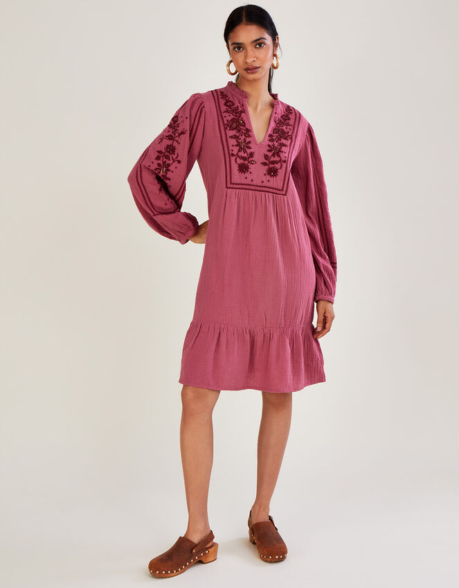 Embellished Double Faced Short Dress, Pink (PINK), large