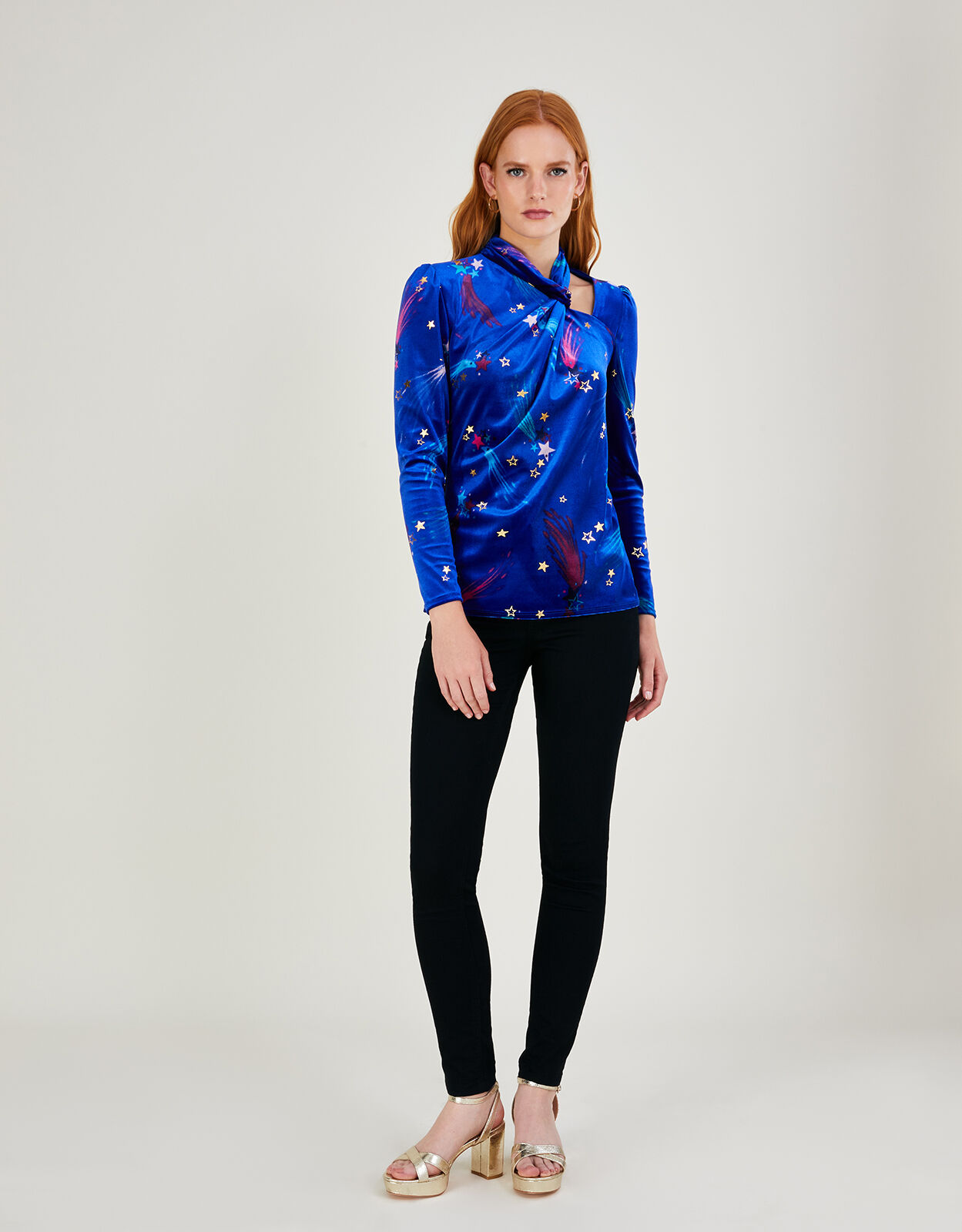 Ginny Star Print Velvet Top Blue