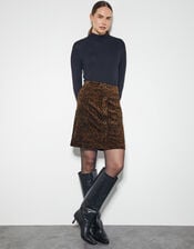 Aida Leopard Print Button Mini Skirt, Brown (BROWN), large