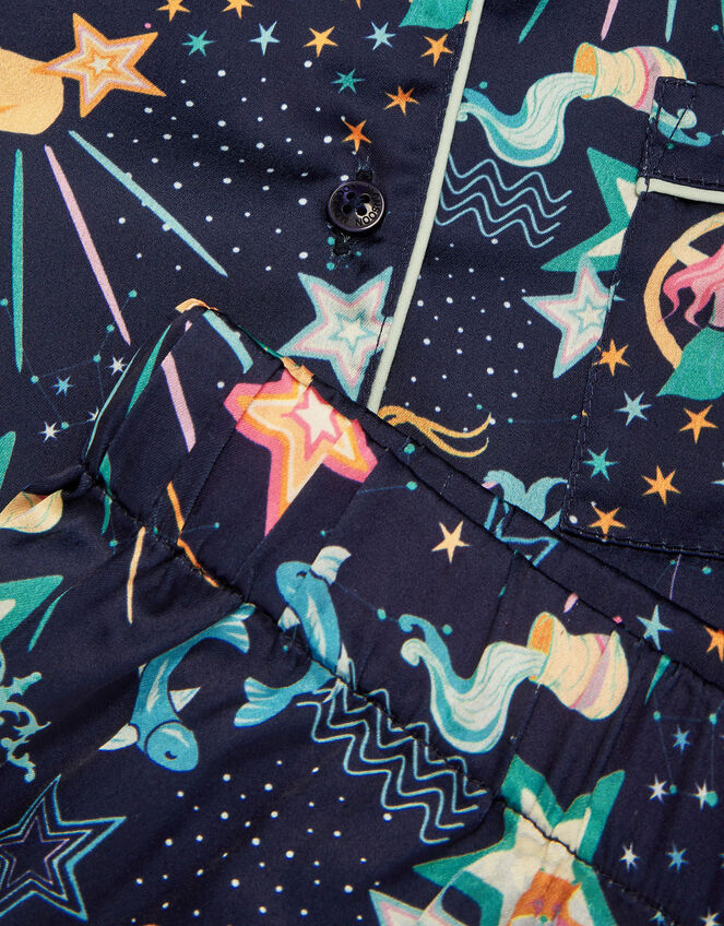 Zodiac Print Satin Pyjama Set, Blue (NAVY), large