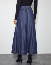 Harper A-Line Denim Midi Skirt, Blue (INDIGO), large