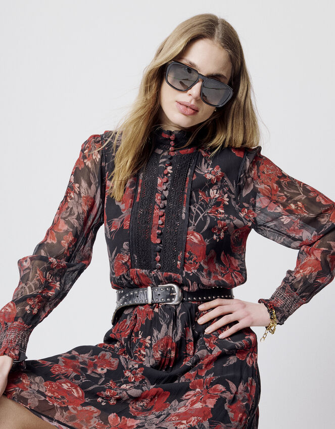 Moliin Queen Floral Print Mini Dress, Black (BLACK), large
