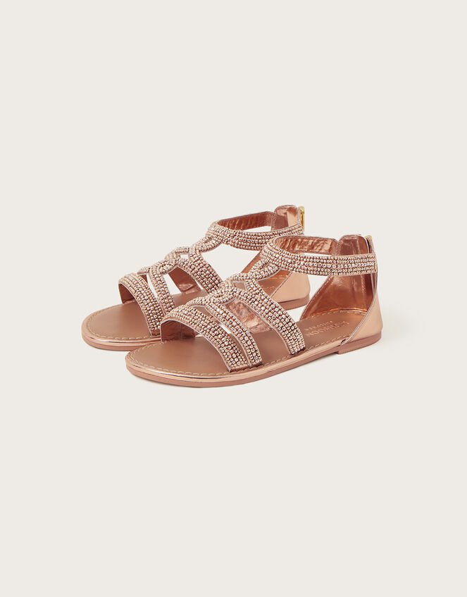 Beaded Strappy Sandals, Gold (ROSE GOLD), large