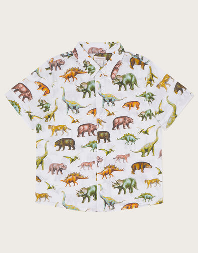 Safari Dinosaur Print Slub Shirt Ivory, Ivory (IVORY), large