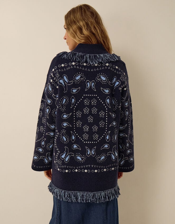 Payton Paisley Fringe Cardigan, Blue (NAVY), large
