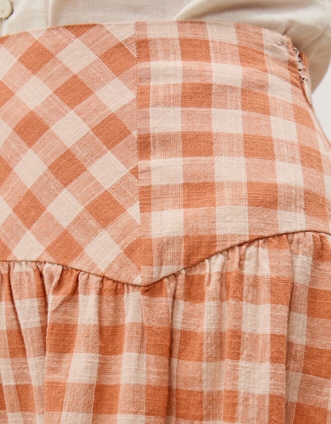 Hattie Gingham Midi Skirt, Orange (CORAL), large