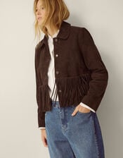 Maude Fringe Suede Jacket, Brown (CHOCOLATE), large