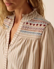 Sandy Embroidered Stripe Jersey Shirt , Ivory (IVORY), large