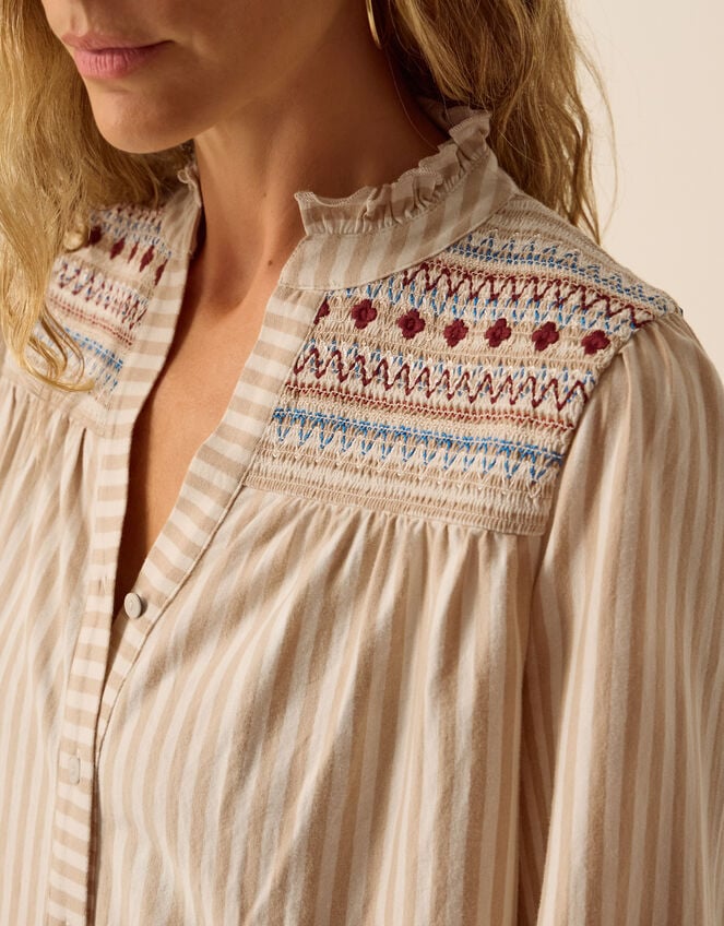 Sandy Embroidered Stripe Jersey Shirt , Ivory (IVORY), large