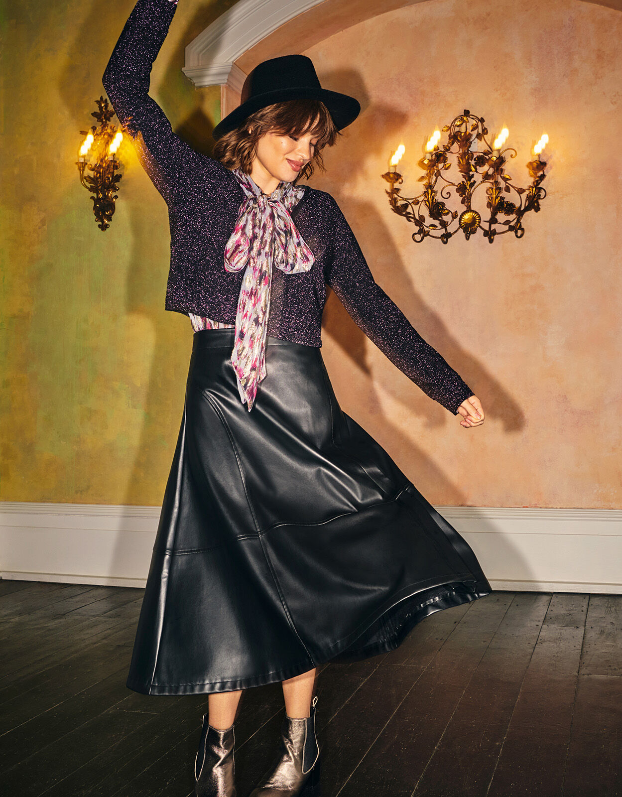 Monsoon leather cheap midi skirt