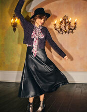 Savannah PU Midi Skirt, Black (BLACK), large
