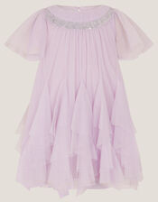 Baby Nessa Sparkle Collar Waterfall Dress, Purple (LILAC), large