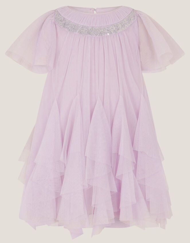 Baby Nessa Sparkle Collar Waterfall Dress, Purple (LILAC), large