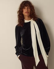 Tia Tie Neck Velvet Top, Black (BLACK), large