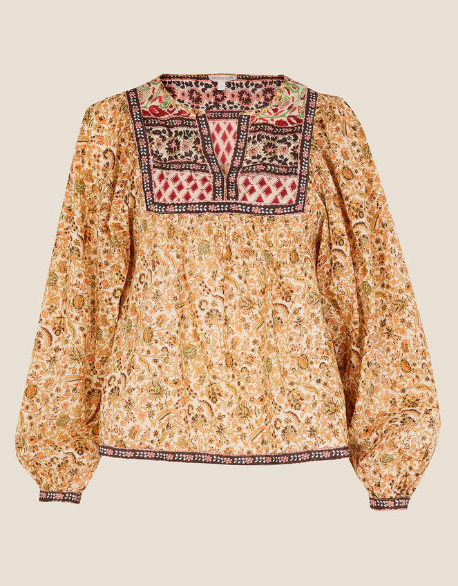 Premium Boho Bib Embellished Top, Natural (NATURAL), large