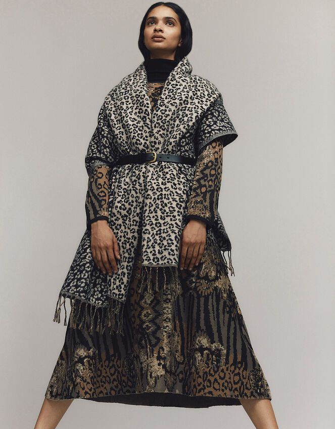 Mixed Print Jacquard Dress, Black (BLACK), large