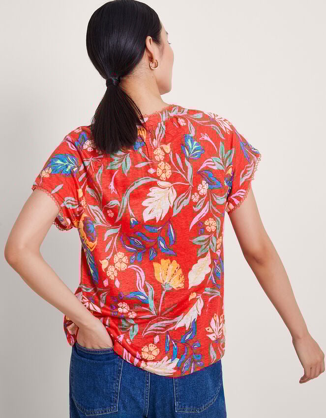 Alma Print Linen T-Shirt, Red (RED), large