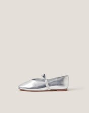 Bow Strap Metallic Ballet Flats, Silver (SILVER), large
