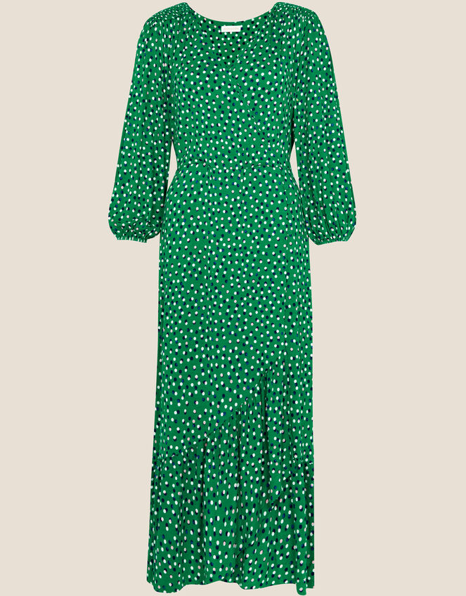 Polka Dot Jersey Dress, Green (GREEN), large