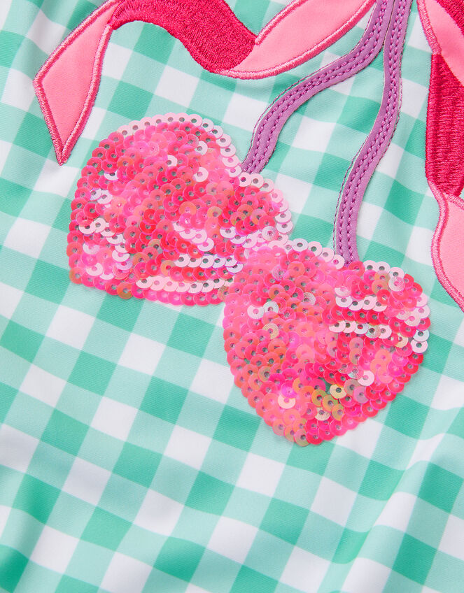 Sequin Cherry Gingham Swimsuit, Green (GREEN), large