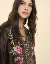 East Kora Embroidered Velvet Top, Brown (BROWN), large
