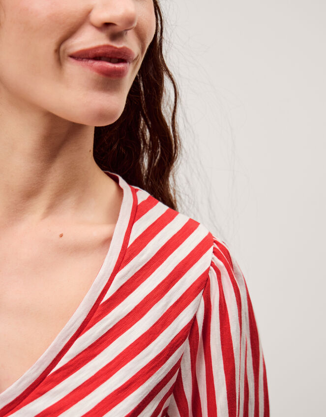 Shayla V-Neck Stripe Jersey Top, Ivory (IVORY), large