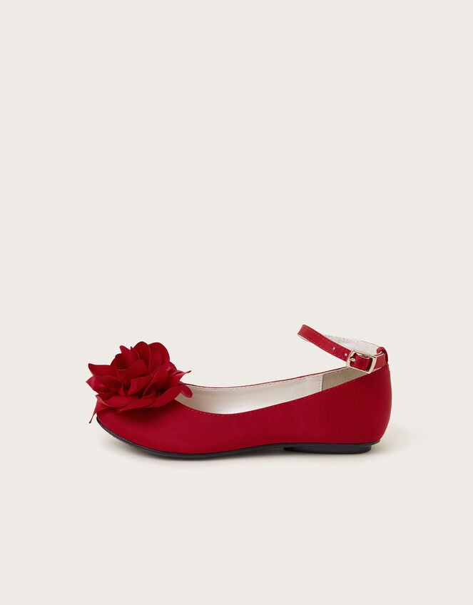 Corsage Flower Ballet Flats, Red (RED), large