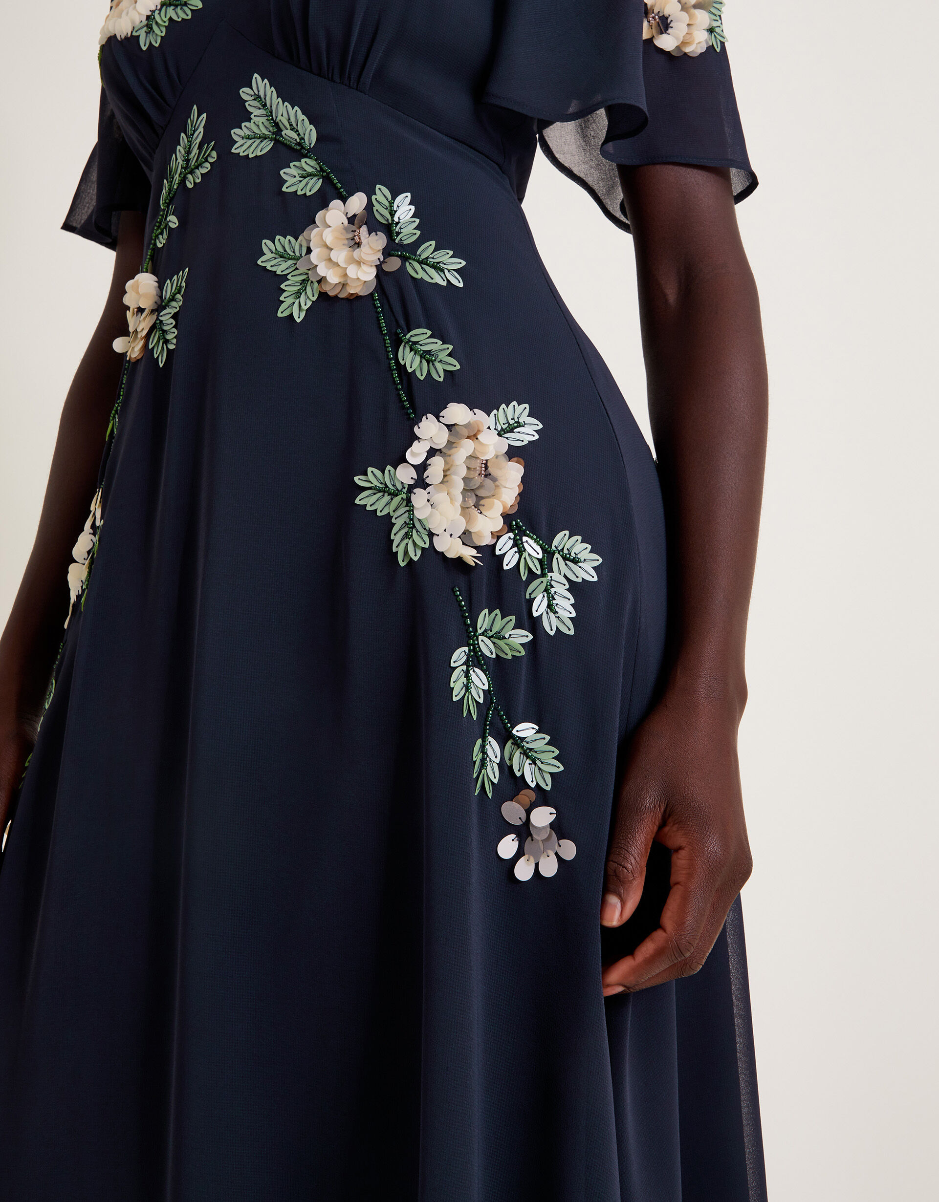 Cora Floral Embellished Midi Tea Dress Blue