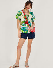 Palm Print Jersey Top , Ivory (IVORY), large