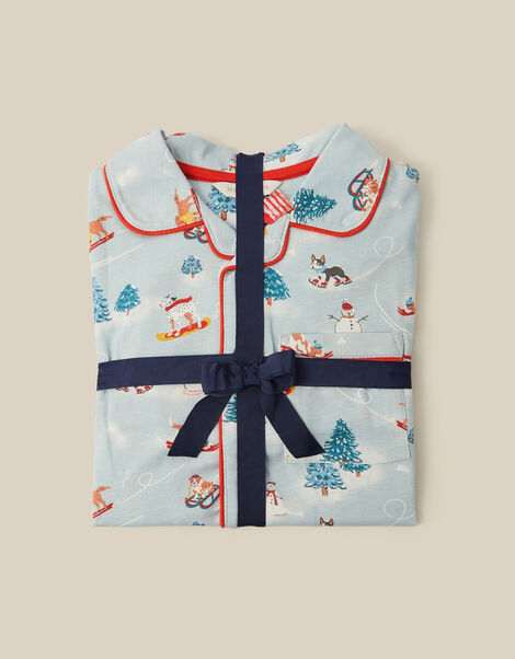 Christmas Skiing Dog Long Pyjamas Set, Blue (BLUE), large