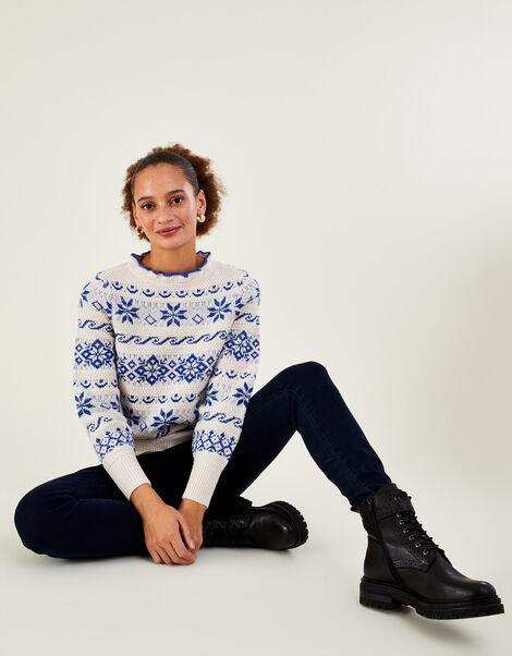 Snowflake Knit Jumper  Blue, Blue (COBALT), large
