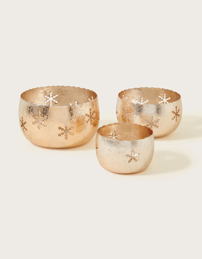 Snowflake Candle Holders Set of Three, Gold (GOLD), large