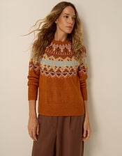 Frey Fair Isle Jumper, Orange (RUST), large