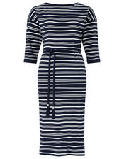 Sandy Stripe Jersey Jacquard Dress, Blue (NAVY), large