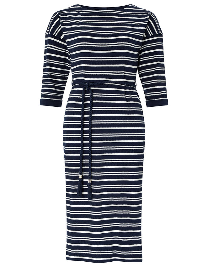 Sandy Stripe Jersey Jacquard Dress, Blue (NAVY), large