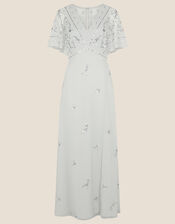 Elena Embellished Maxi Dress, Silver (SILVER), large