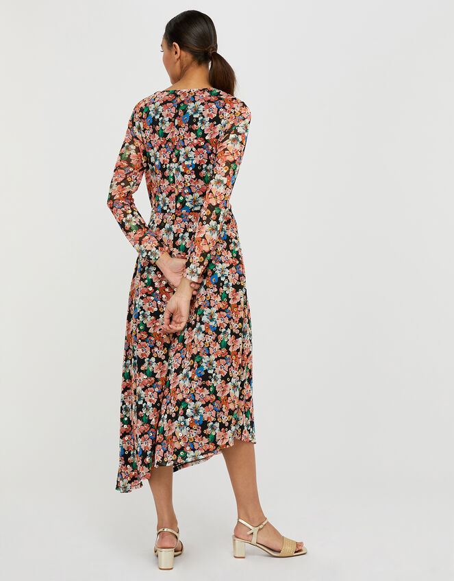 Flore Floral Mesh Asymmetric Hem Dress, Multi (MULTI), large