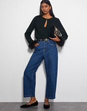 Tiggy Long Sleeve Feather Top, Black (BLACK), large