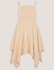 Butterfly Embroidered Hanky Hem Dress, Ivory (IVORY), large